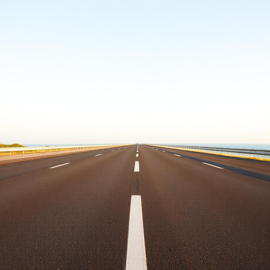 Empty coastal highway in late light